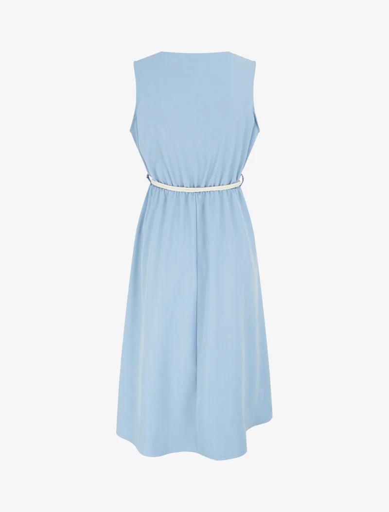 Robe longue unie à taille élastiquée - Bleu ciel