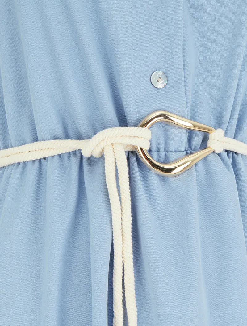 Robe longue unie à taille élastiquée - Bleu ciel