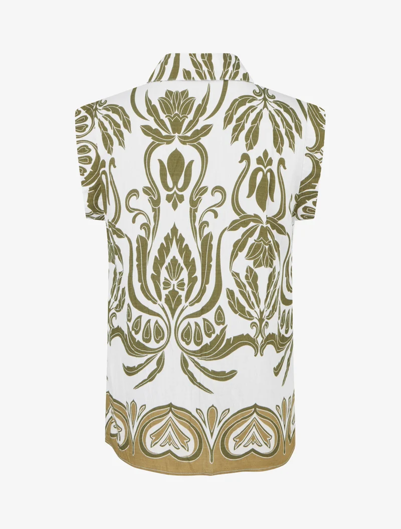 Chemise droite sans manches motif arabesque - Kaki