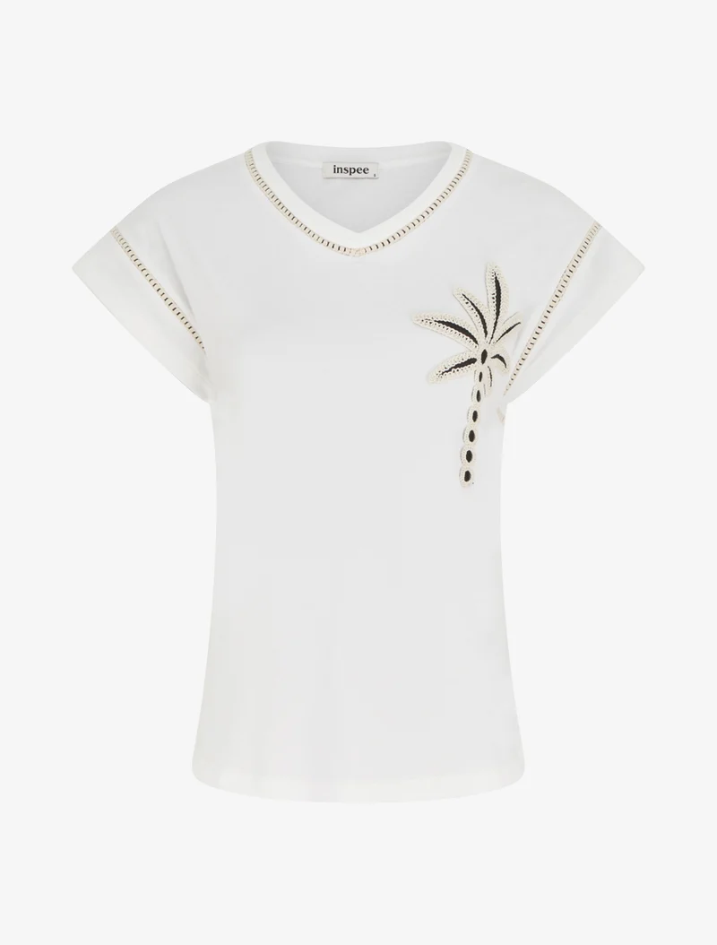 T-shirt manches courtes à palmier brodé - Blanc
