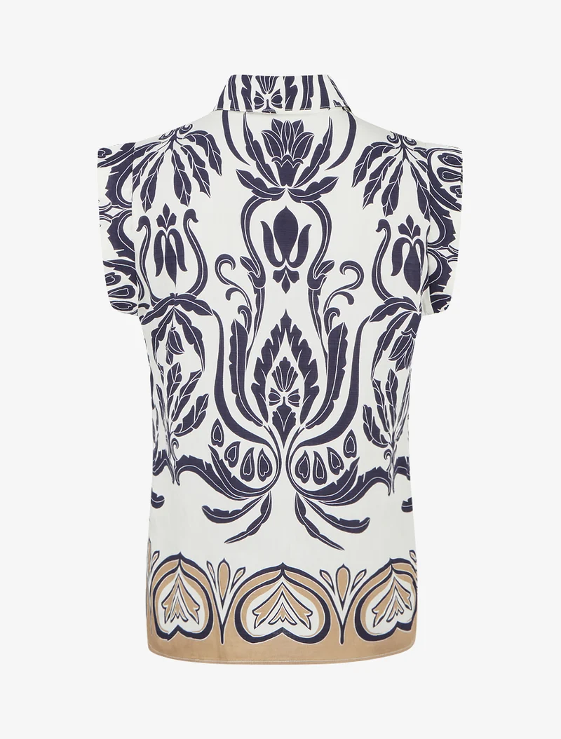 Chemise droite sans manches motif arabesque - Marine