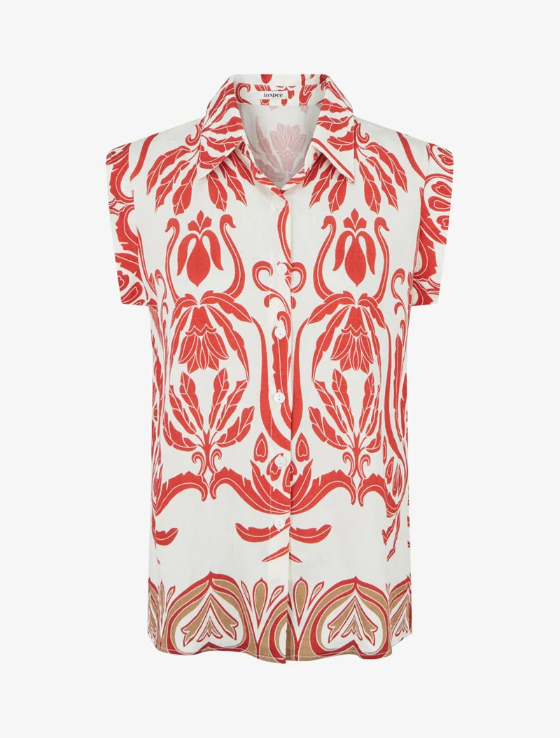 Chemise droite sans manches motif arabesque - Rouge