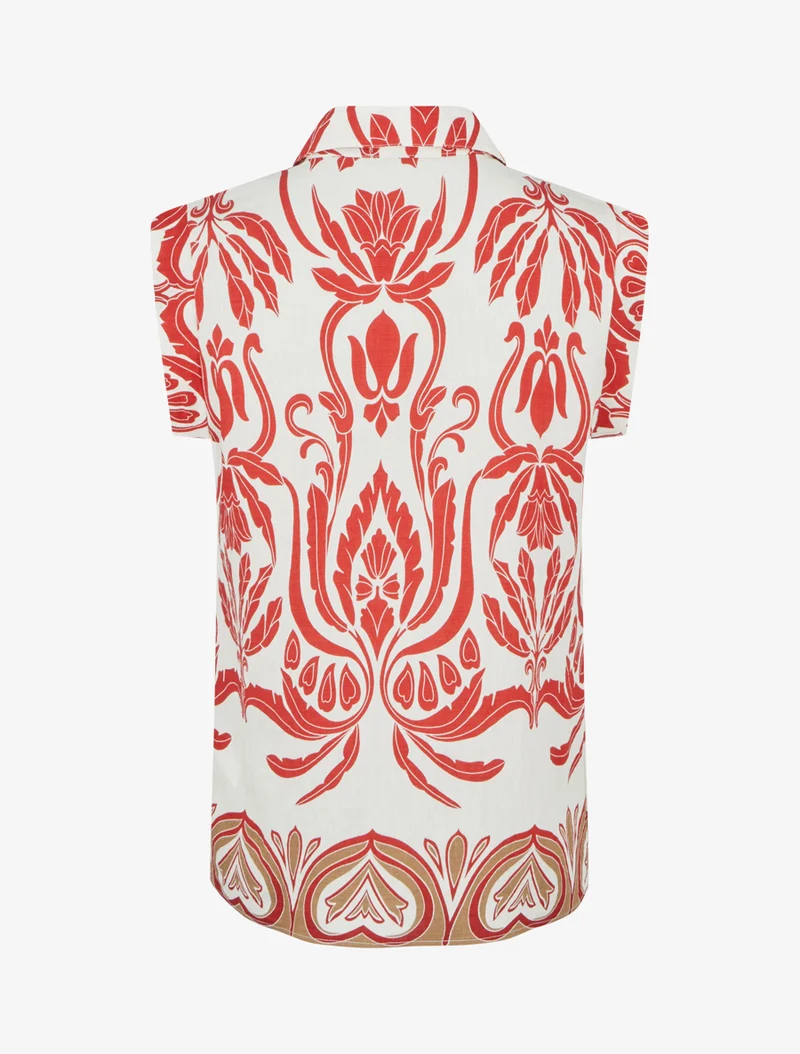 Chemise droite sans manches motif arabesque - Rouge
