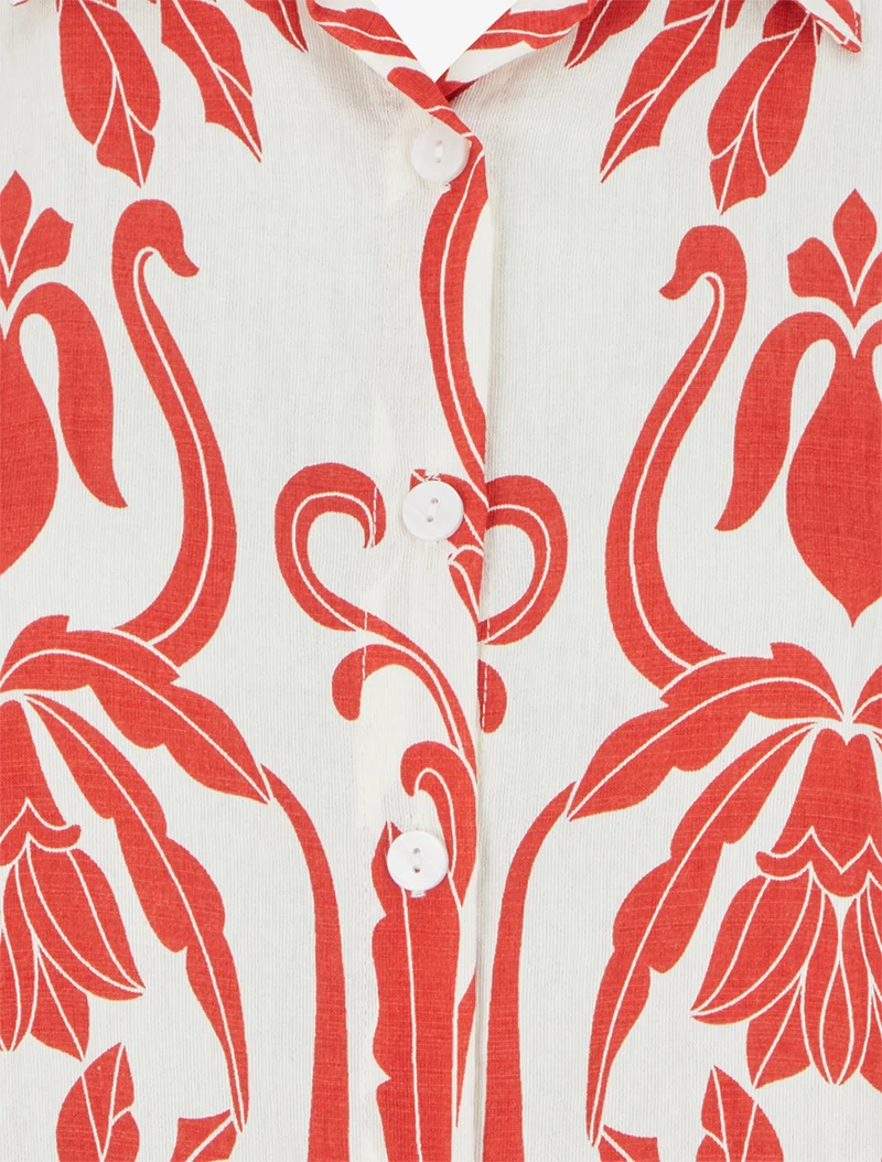 Chemise droite sans manches motif arabesque - Rouge