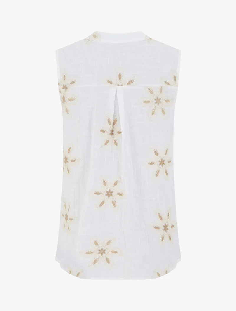 Blouse sans manches à broderies fleuries - Blanc