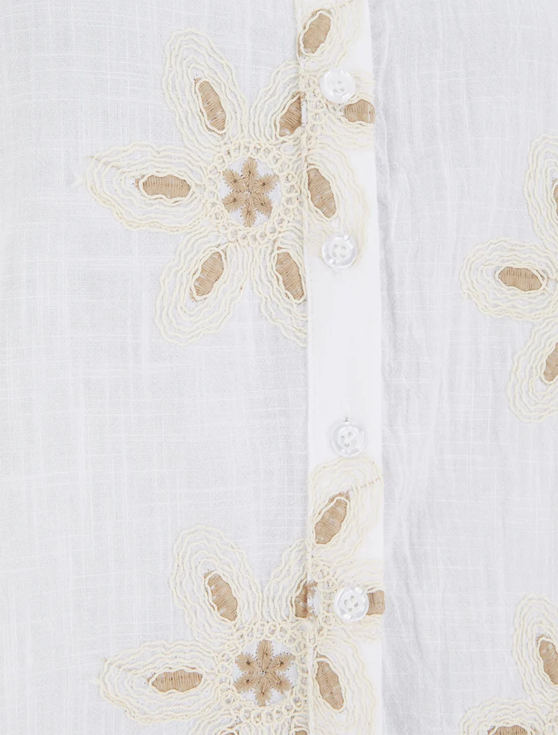 Blouse sans manches à broderies fleuries - Blanc