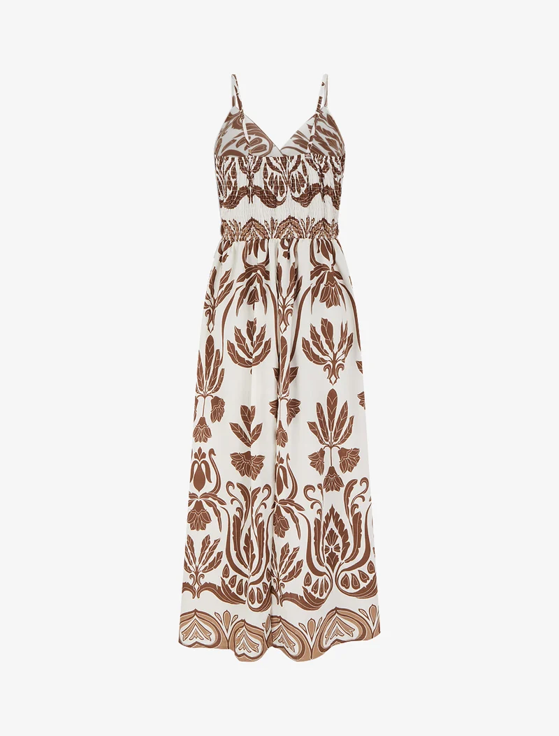 Robe longue à imprimé ikat - Marron