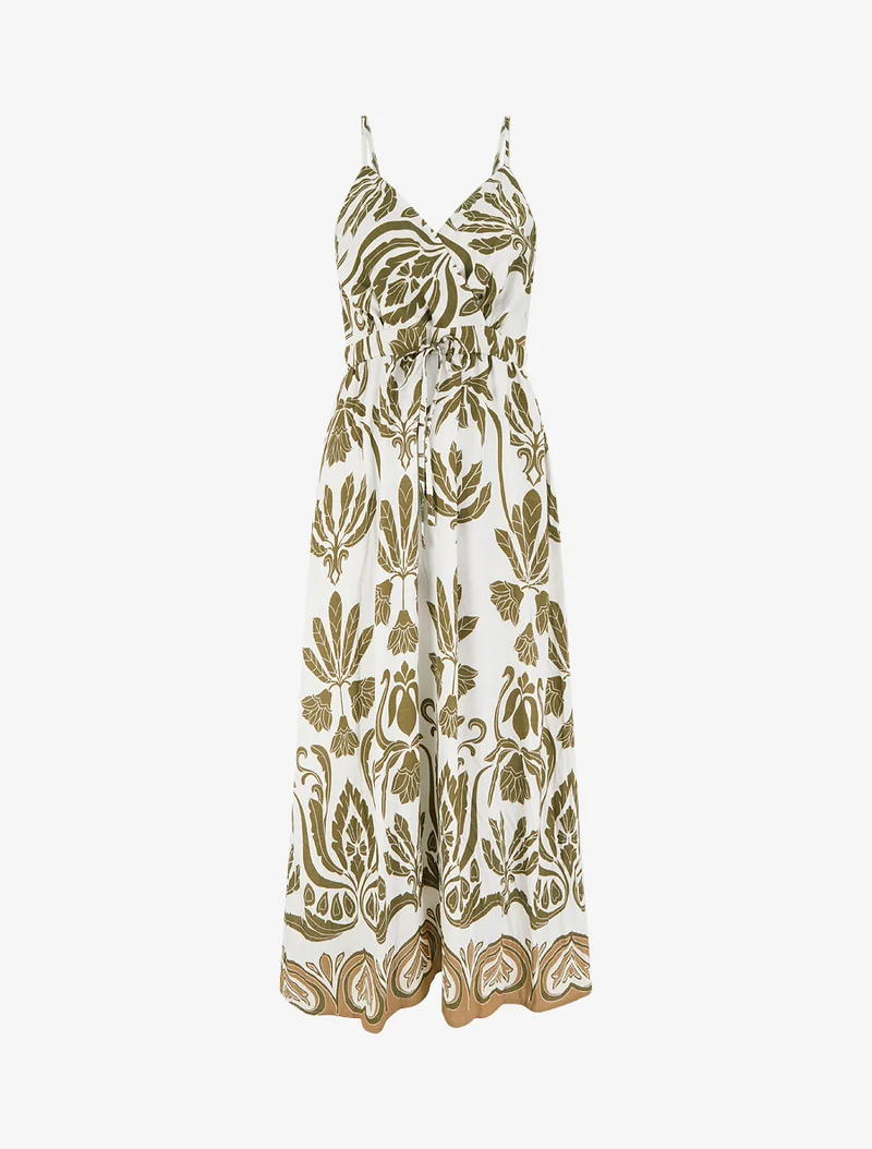 Robe longue à imprimé ikat - Kaki
