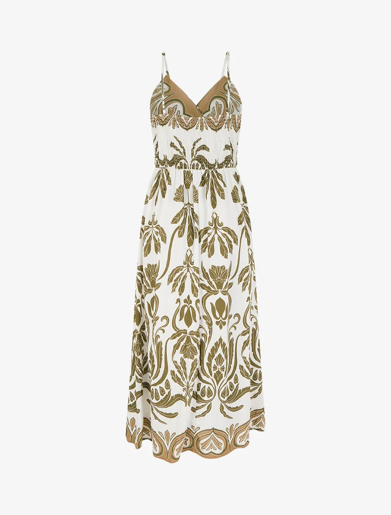Robe longue à imprimé ikat - Kaki