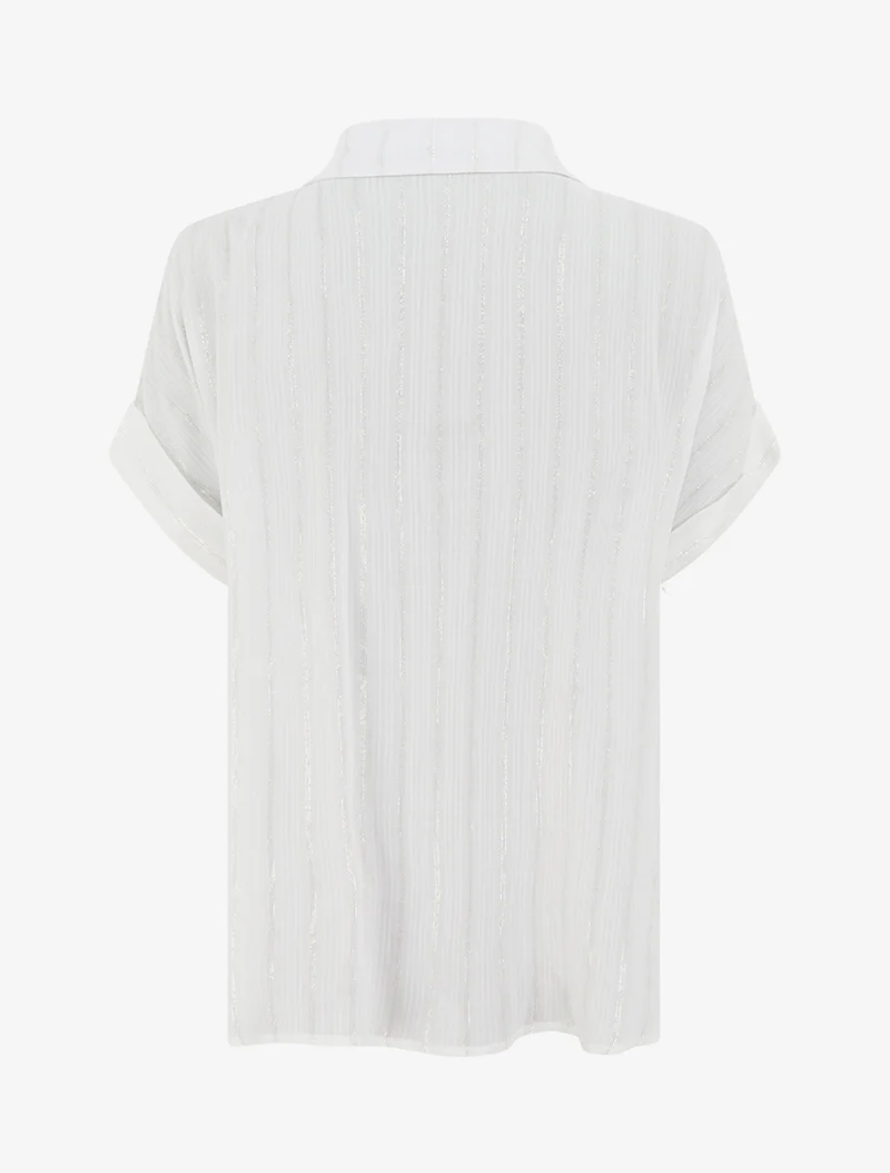 Chemise ample manches courtes à fine rayures irisées - Blanc