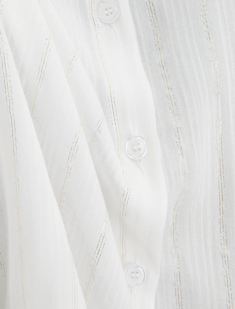 Chemise ample manches courtes à fine rayures irisées - Blanc