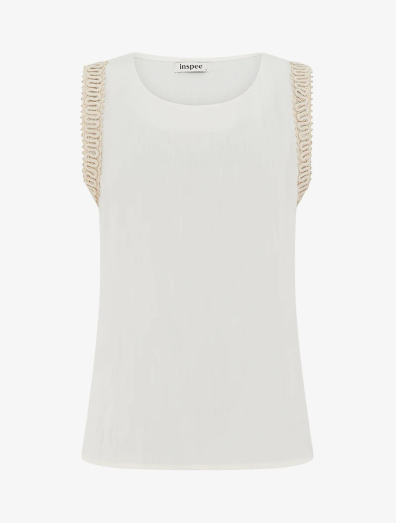 Top sans manches droit à broderies - Blanc