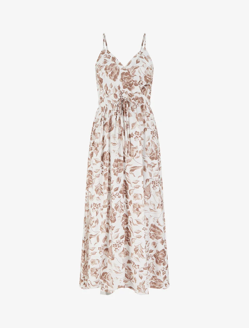 Robe longue à imprimé roses - Taupe