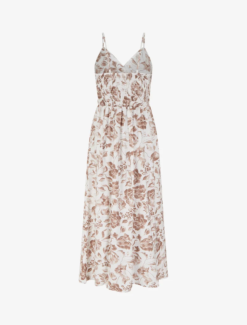 Robe longue à imprimé roses - Taupe