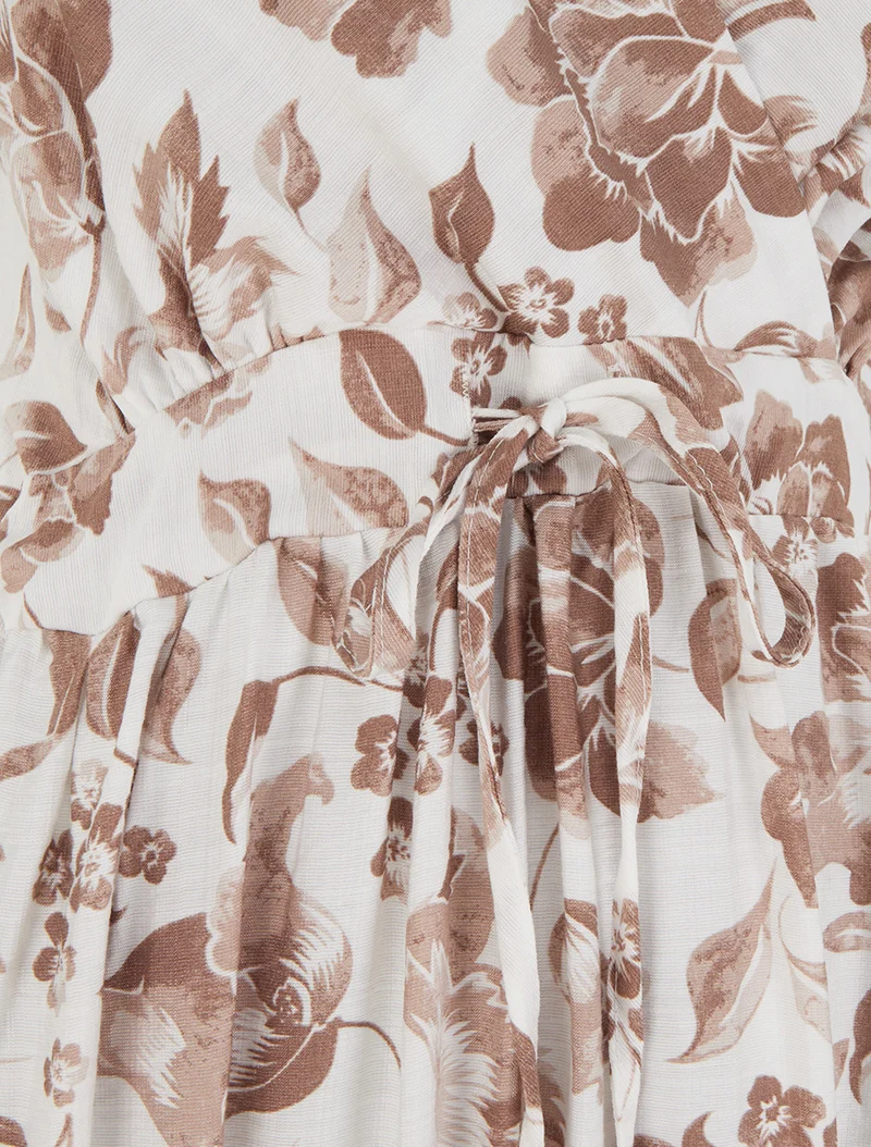 Robe longue à imprimé roses - Taupe