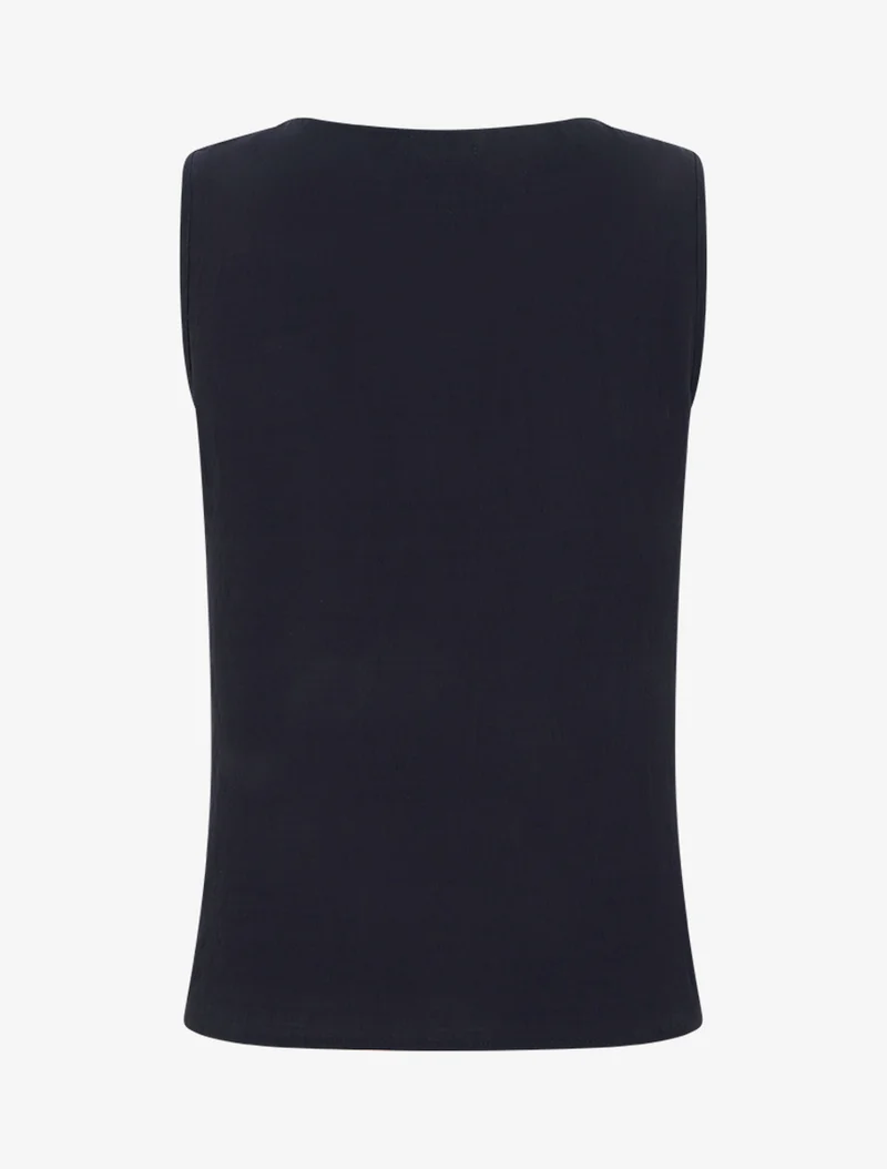Top sans manches droit à broderies - Marine