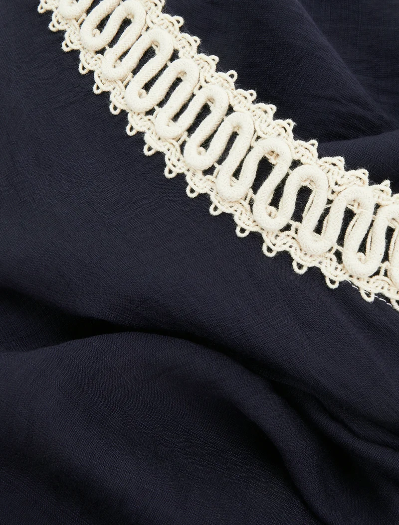 Top sans manches droit à broderies - Marine