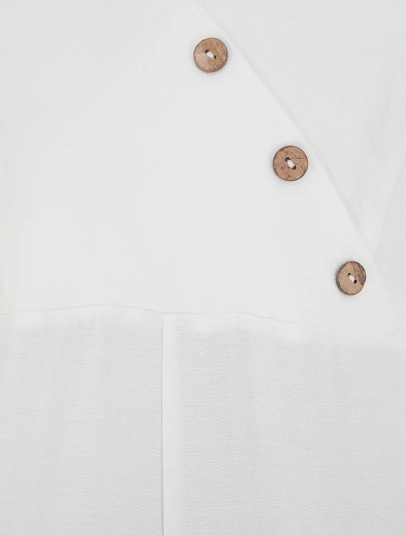 Combinaison unie à boutons décoratifs et bretelles - Blanc