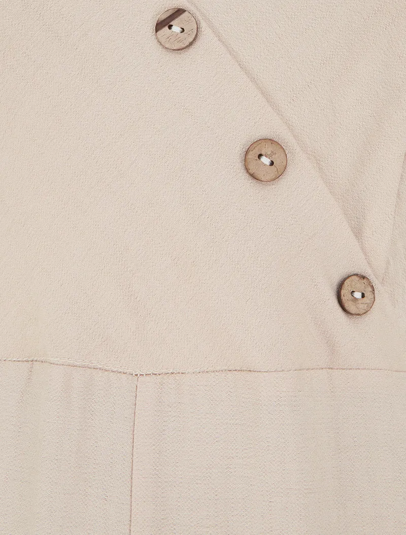 Combinaison unie à boutons décoratifs et bretelles - Beige