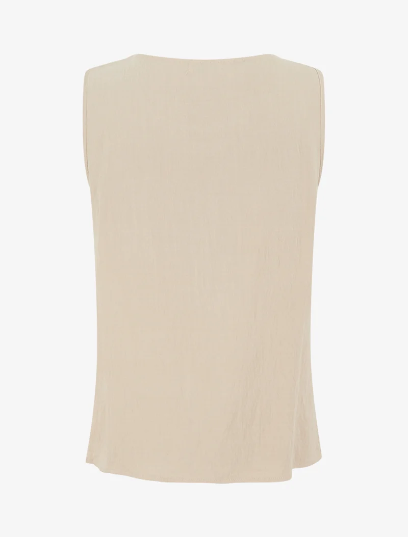 Top sans manches droit à broderies - Beige