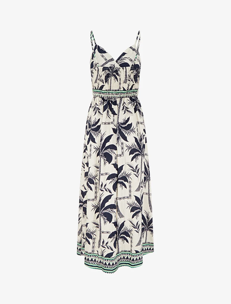 Robe longue à imprimé palmiers - Marine