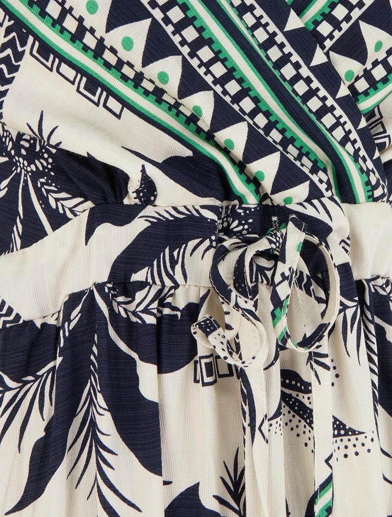Robe longue à imprimé palmiers - Marine