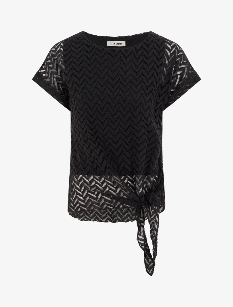 Top manches courtes en maille style chevron - Noir