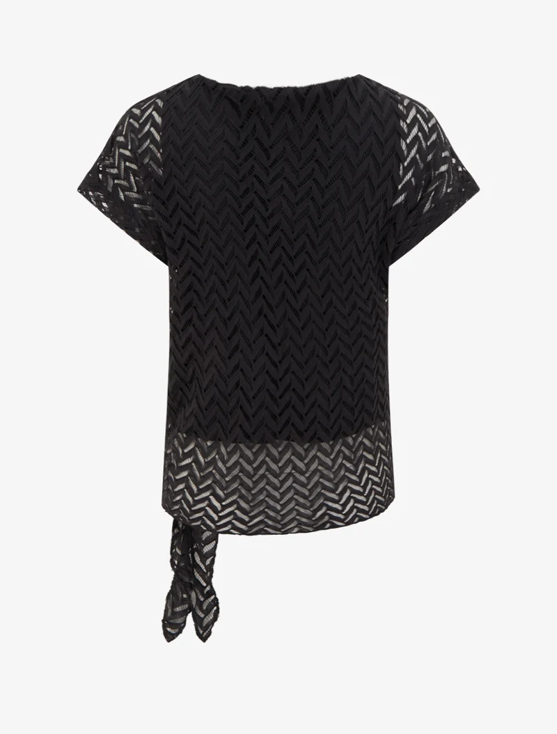 Top manches courtes en maille style chevron - Noir