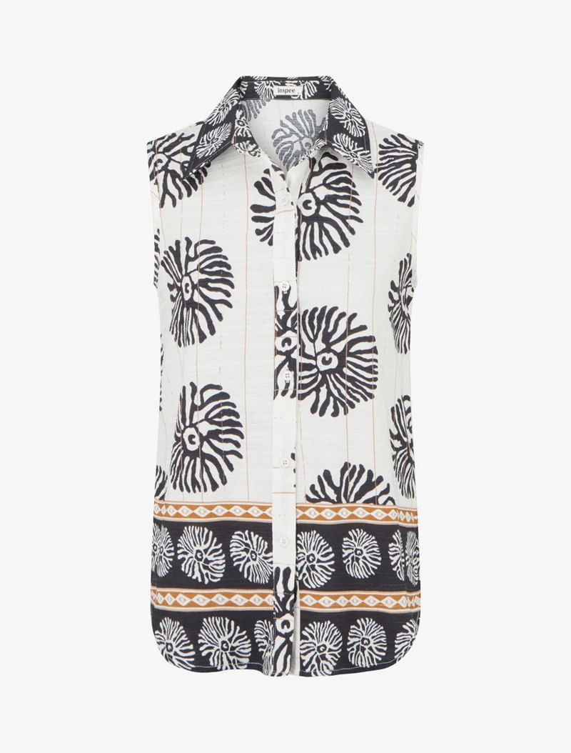 Chemise sans manches imprimé anémones - Noir