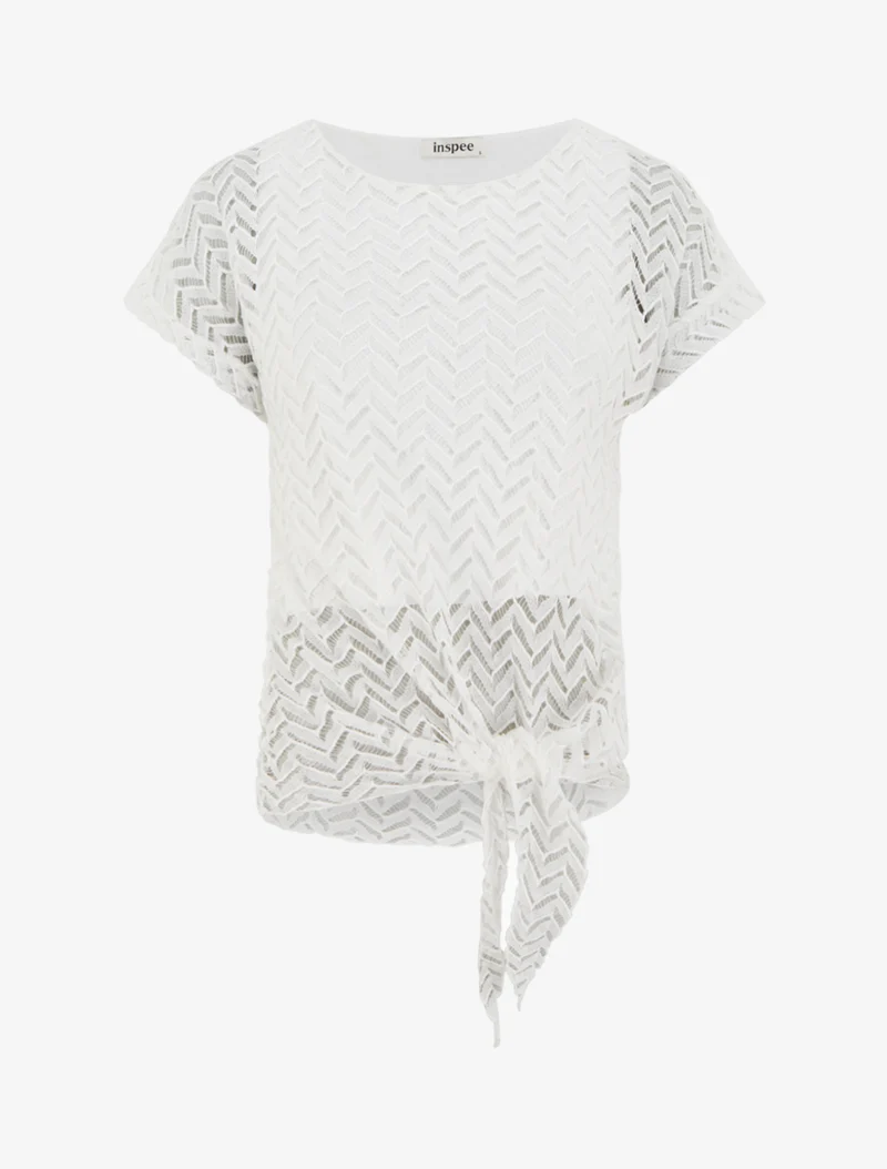 Top manches courtes en maille style chevron - Blanc