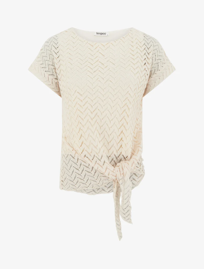 Top manches courtes en maille style chevron - Beige