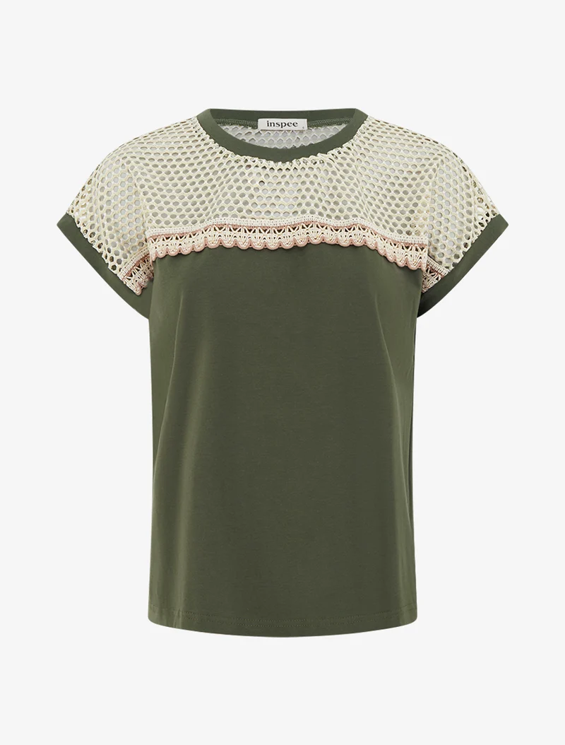 T-shirt fantaisie à épaules ajourées - Kaki