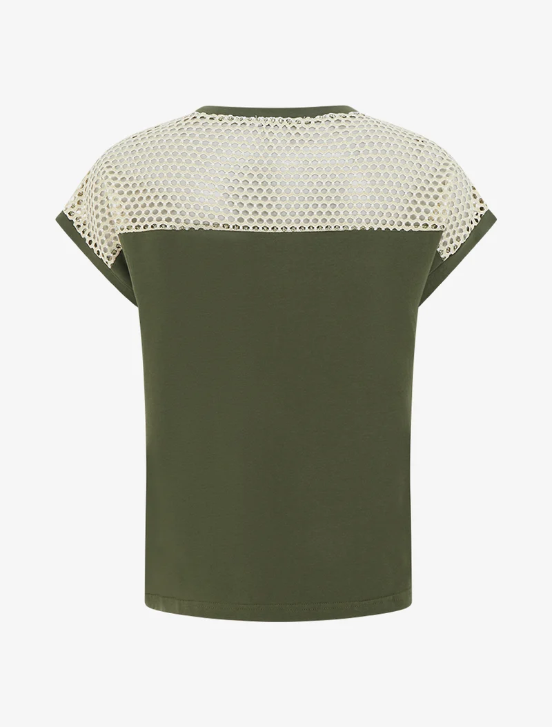 T-shirt fantaisie à épaules ajourées - Kaki