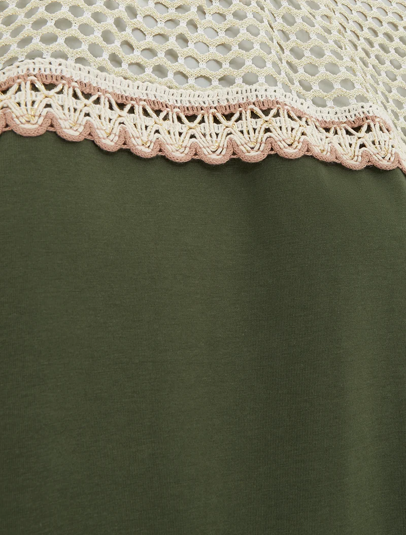 T-shirt fantaisie à épaules ajourées - Kaki