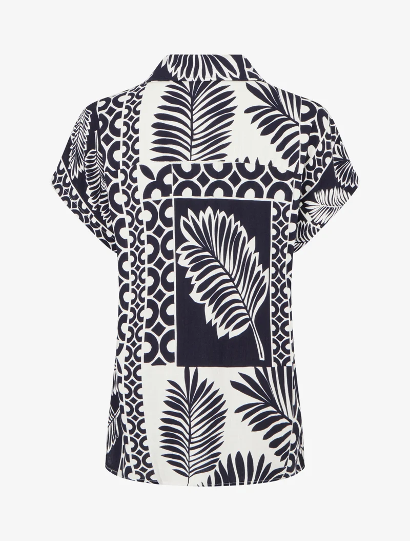 Chemise ample manches courtes imprimé feuilles tropicales - Marine