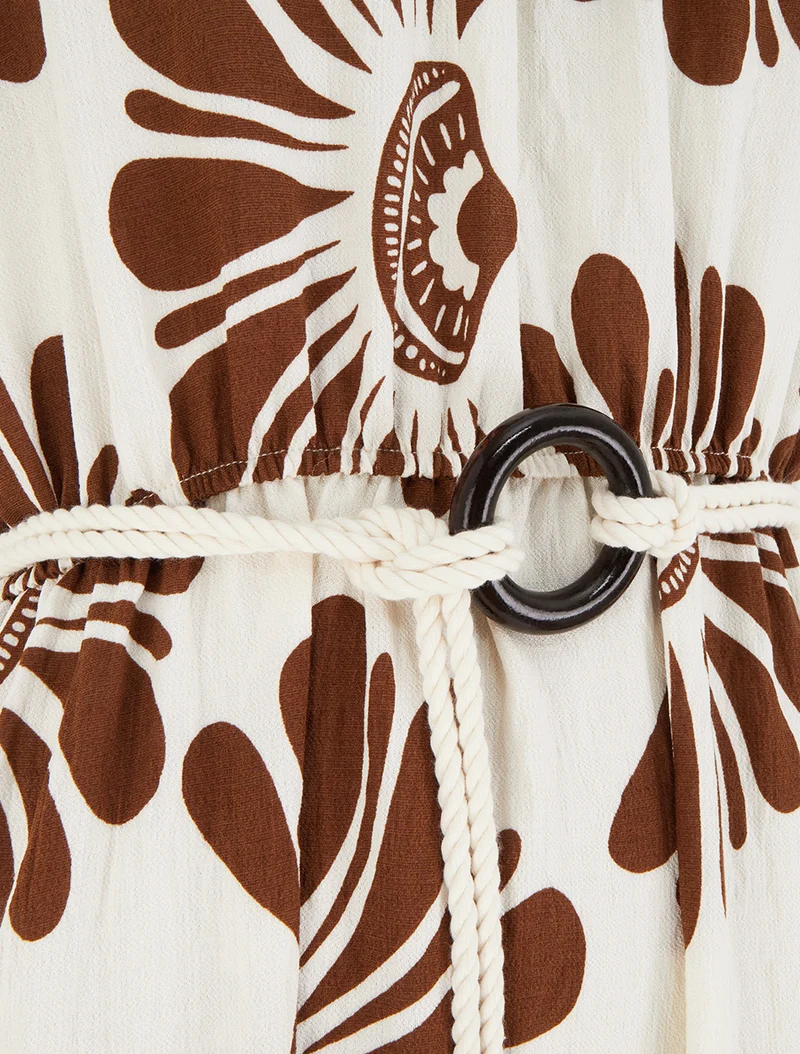 Robe imprimé fantaisie à bretelles en cordelettes - Marron