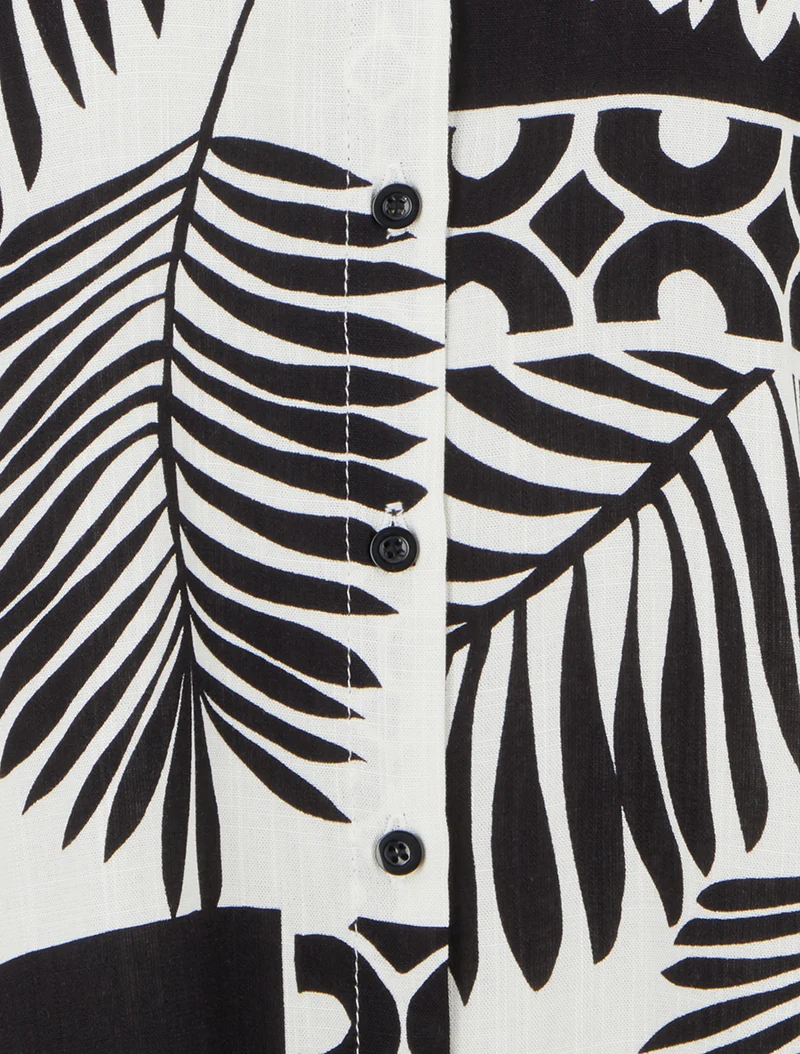 Chemise ample manches courtes imprimé feuilles tropicales - Noir