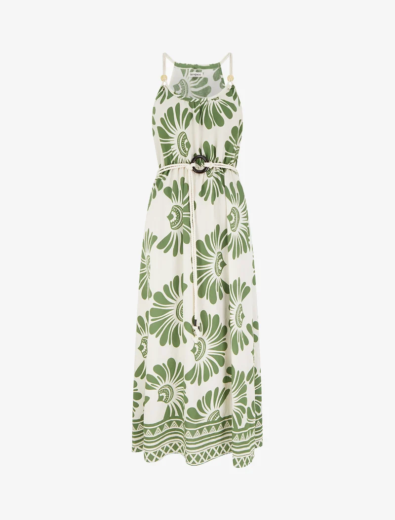 Robe imprimé fantaisie à bretelles en cordelettes - Kaki