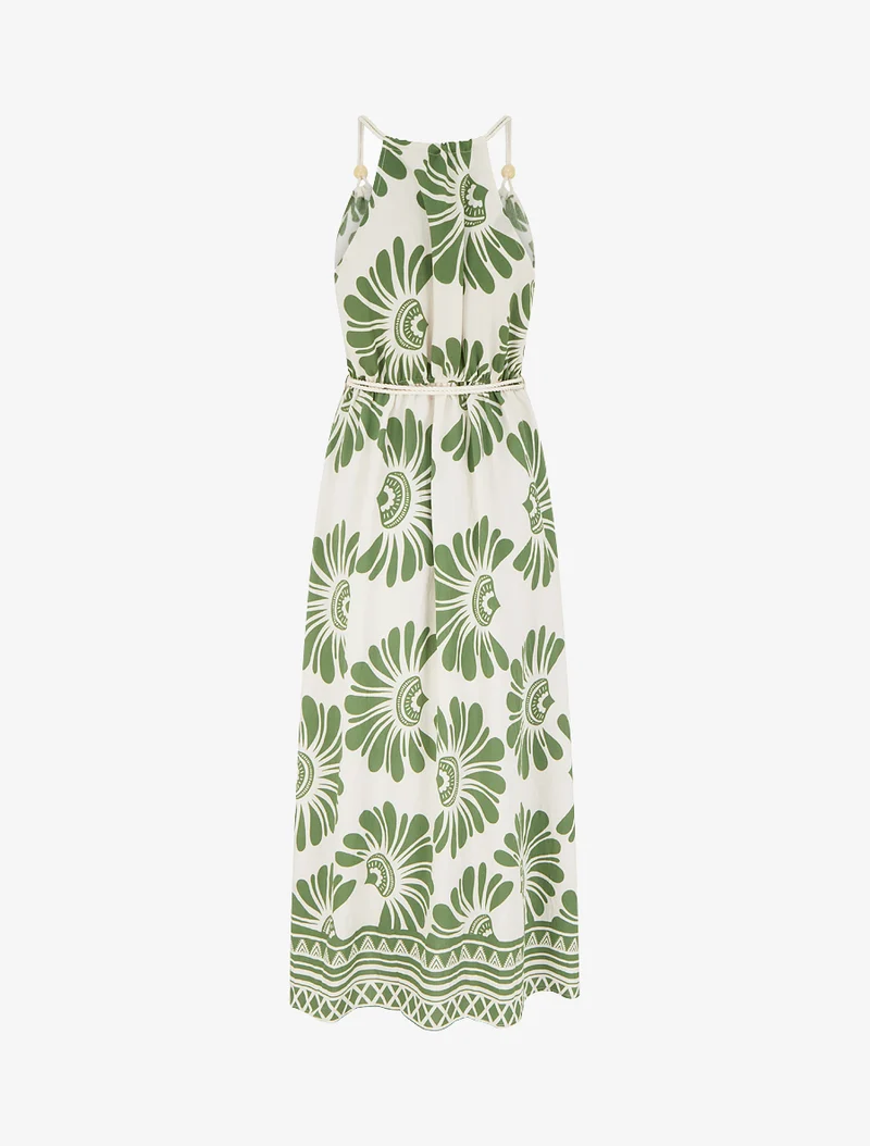 Robe imprimé fantaisie à bretelles en cordelettes - Kaki
