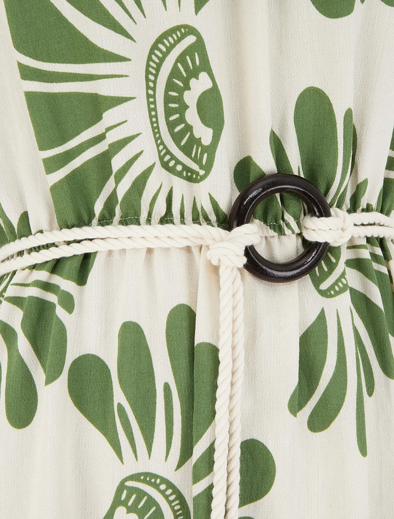Robe imprimé fantaisie à bretelles en cordelettes - Kaki