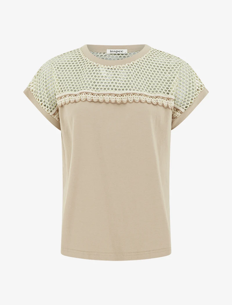 T-shirt fantaisie à épaules ajourées - Beige