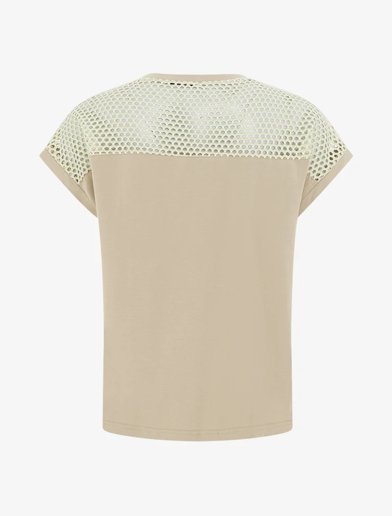 T-shirt fantaisie à épaules ajourées - Beige