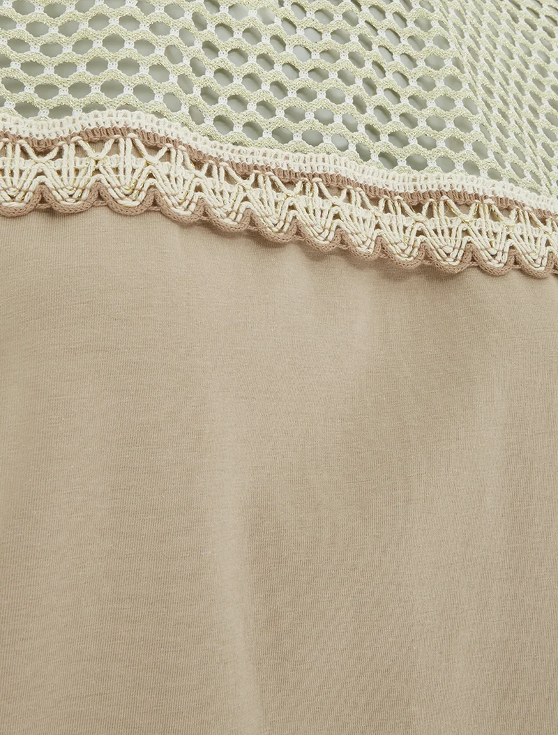 T-shirt fantaisie à épaules ajourées - Beige
