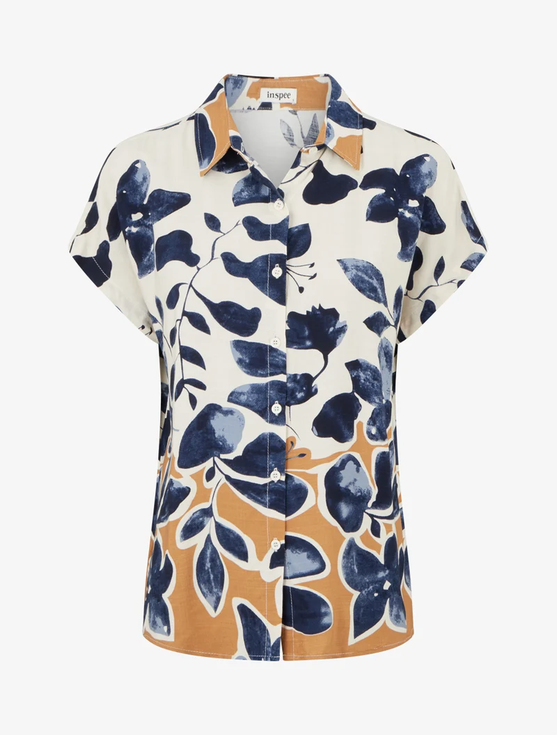 Chemise ample manches courtes imprimé floral - Marine