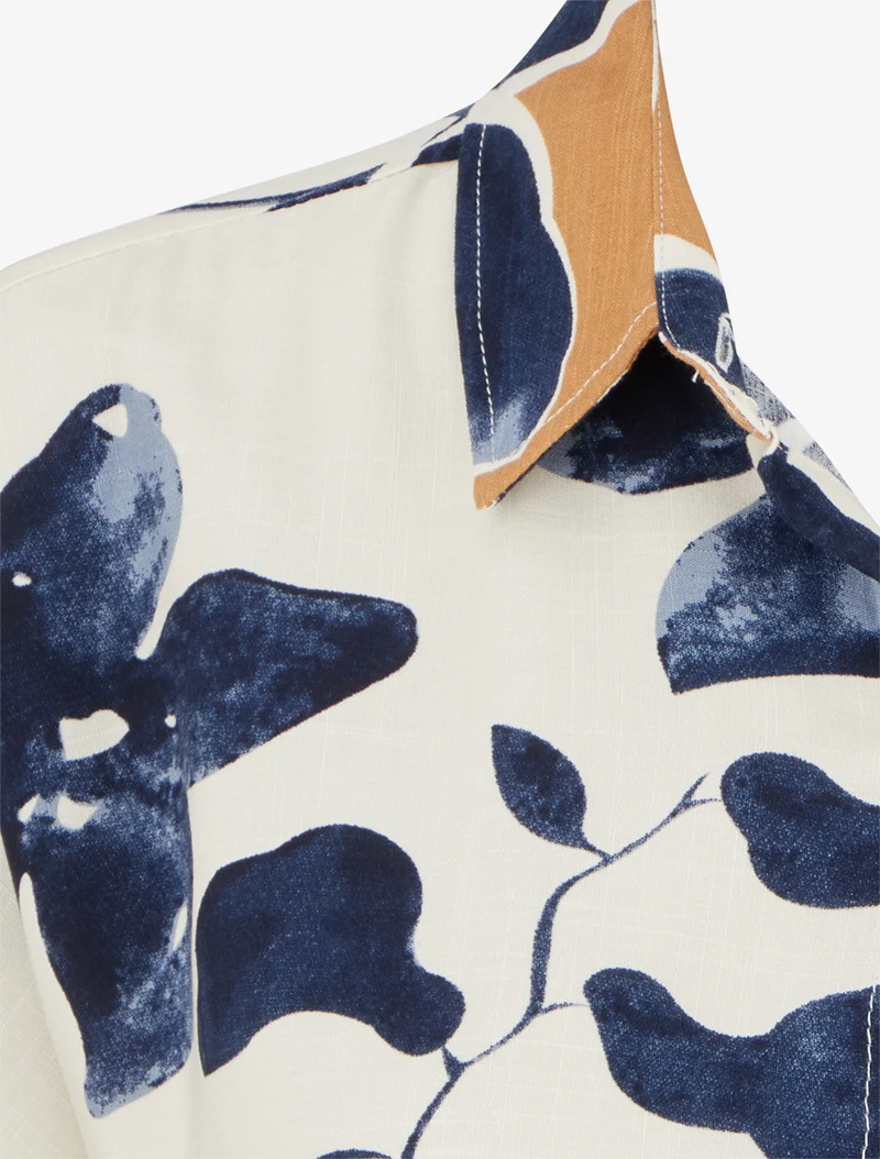 Chemise ample manches courtes imprimé floral - Marine