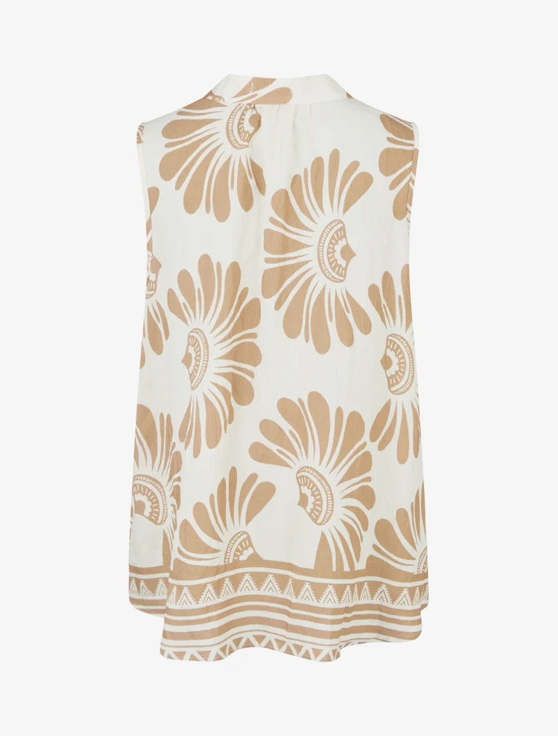 Top sans manches imprimé fleurs stylisées - Beige