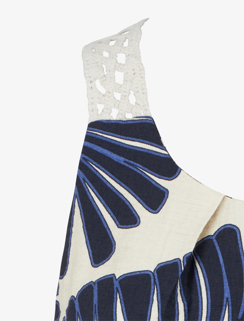 Top imprimé feuille de palmier à bretelles crochet - Marine