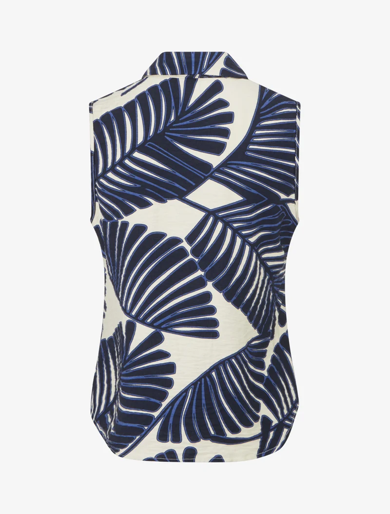 Chemise sans manches imprimé feuille de palmier - Marine