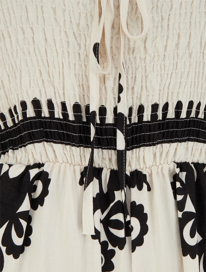 Combinaison à bustier élastiquée et imprimé graphique - Beige