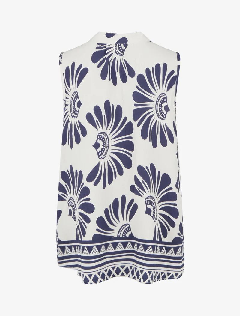 Top sans manches imprimé fleurs stylisées - Marine
